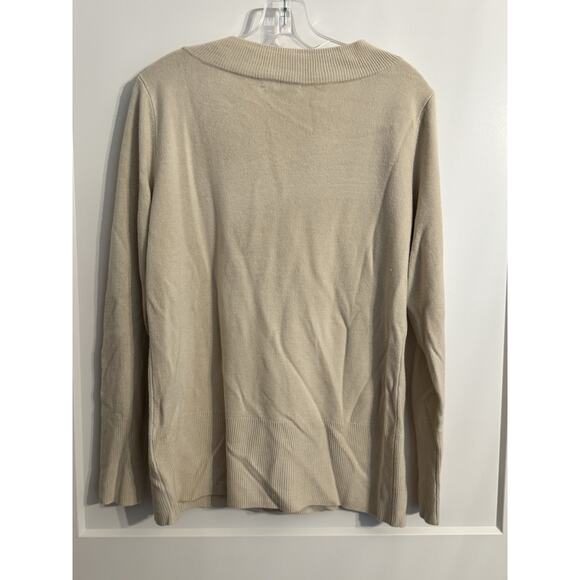 New York & Company Sz XL Sweater V-Neck Pullover Cream Beige Old Money Preppy - Picture 3 of 7